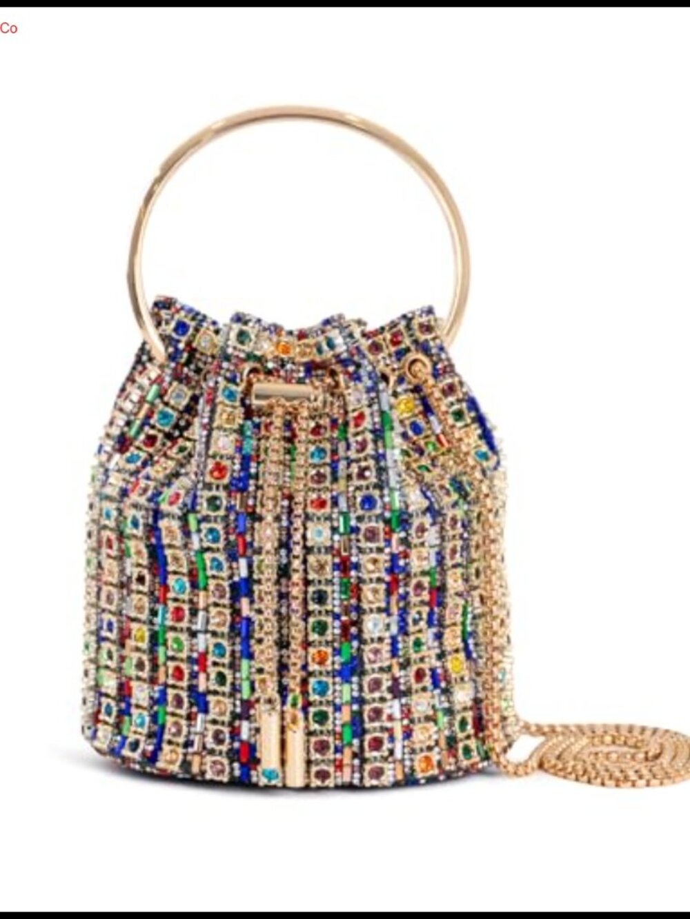 Rhinestone Crystal Bucket Bag with Gold Chain Strap Evening Clutch